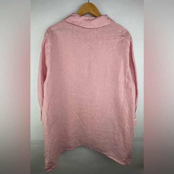Cut Loose 100% Linen Pink Top Women’s L Button Up Blouse Uneven Hem Boxy - Picture 2 of 10